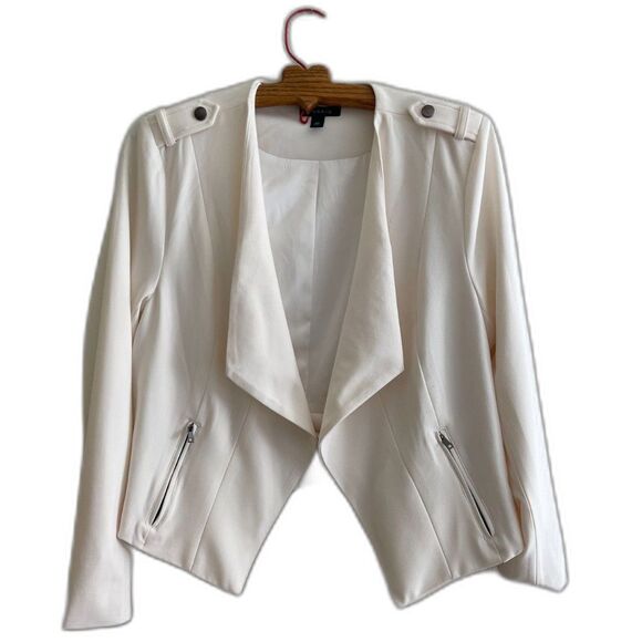 Torrid Winter White Drape Open Front Cream Blazer Ivory Classic Size 00 or 10 - Picture 6 of 12